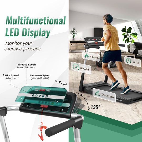 Foldable Treadmill with APP Control and LED Display 2.25 HP