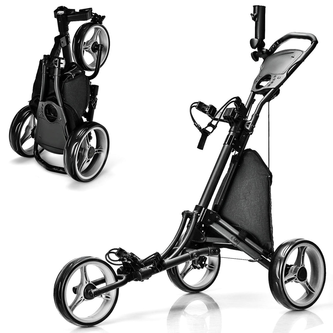 Folding 3 Wheels Golf Push Cart with Bag Scoreboard Adjustable Handle