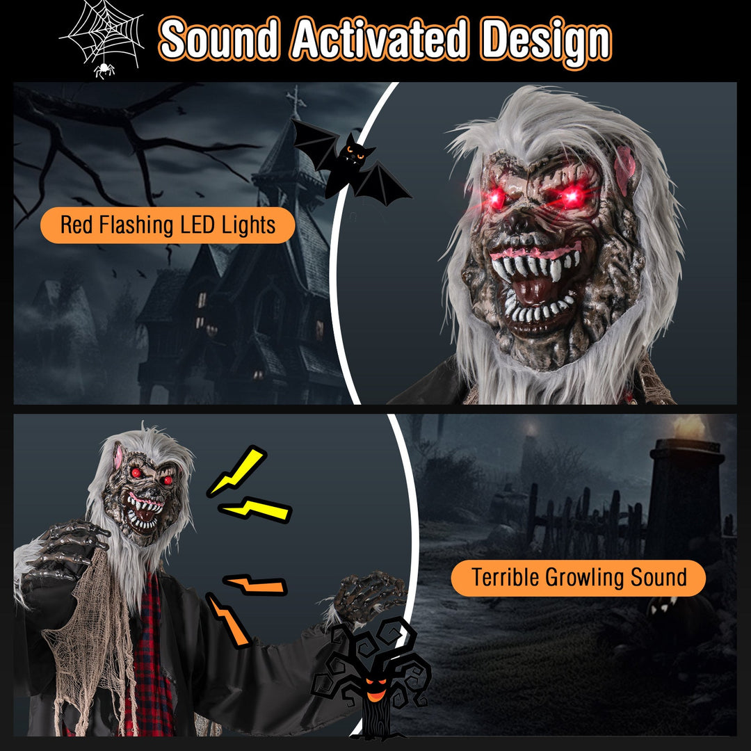 8.2 FT Standing Animatronic Werewolf with Howling Sounds Red Flashing Eyes and Poseable Arms
