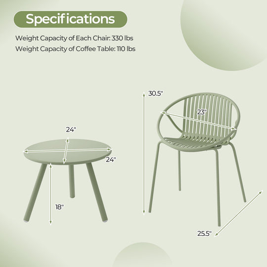 3-Piece Patio Conversation Set with Round Coffee Table