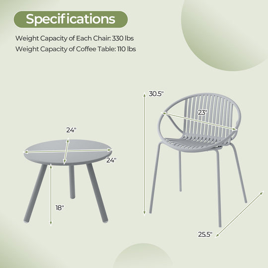 3-Piece Patio Conversation Set with Round Coffee Table