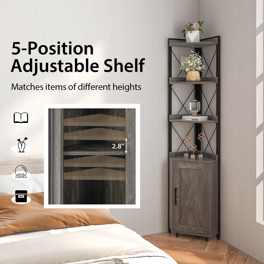 Tall Corner Storage Cabinet with 3-Tier Shelf and Enclosed Cabinet