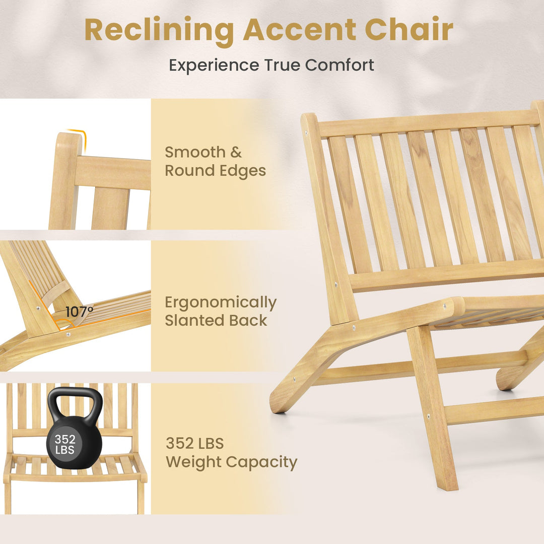 Teak Wood Outdoor Reclining Chair with Comfortable Backrest