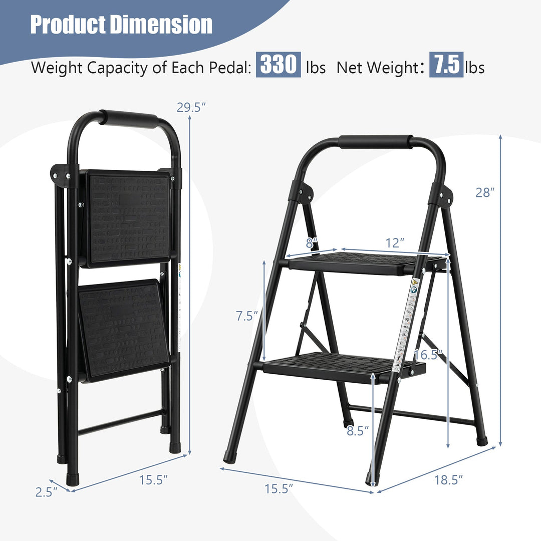 2-Step Folding Ladder with Wide Anti-Slip Pedal