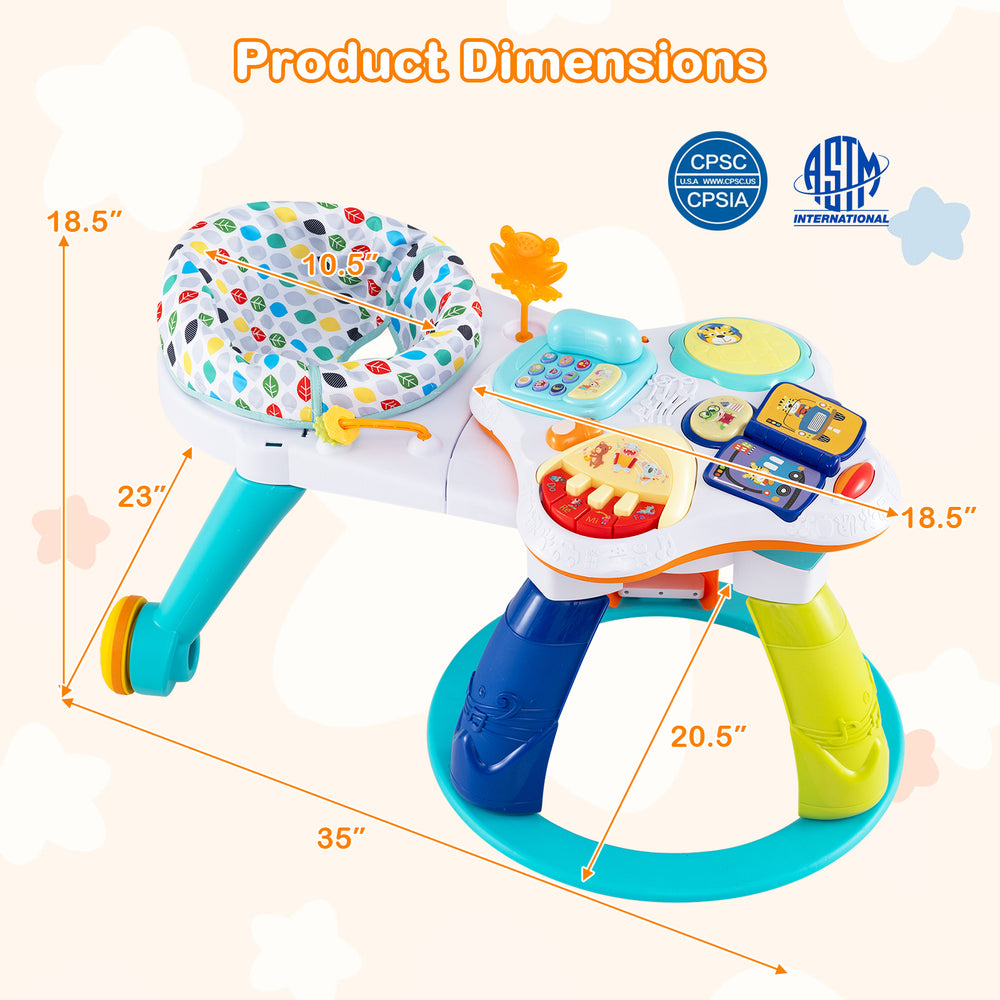 3 in 1 Baby Stationary Activity Center with Educational and Music Function Tabletop-White