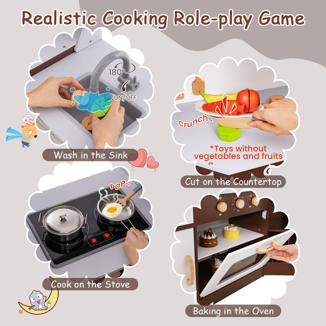 Toddler Kitchen Playset with Ice Maker Microwave Oven Sink and Washing Machine for Kids 3+ Years Old