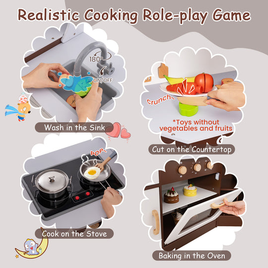 Toddler Kitchen Playset with Ice Maker Microwave Oven Sink and Washing Machine for Kids 3+ Years Old