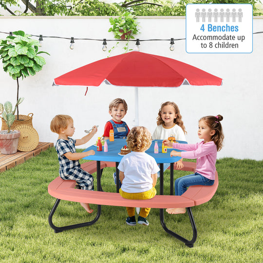 Toddler Outdoor Activity Table with Adjustable and Collapsible Umbrella-Blue