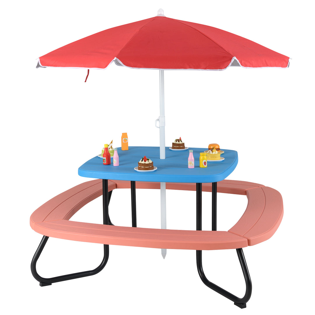 Toddler Outdoor Activity Table with Adjustable and Collapsible Umbrella-Blue