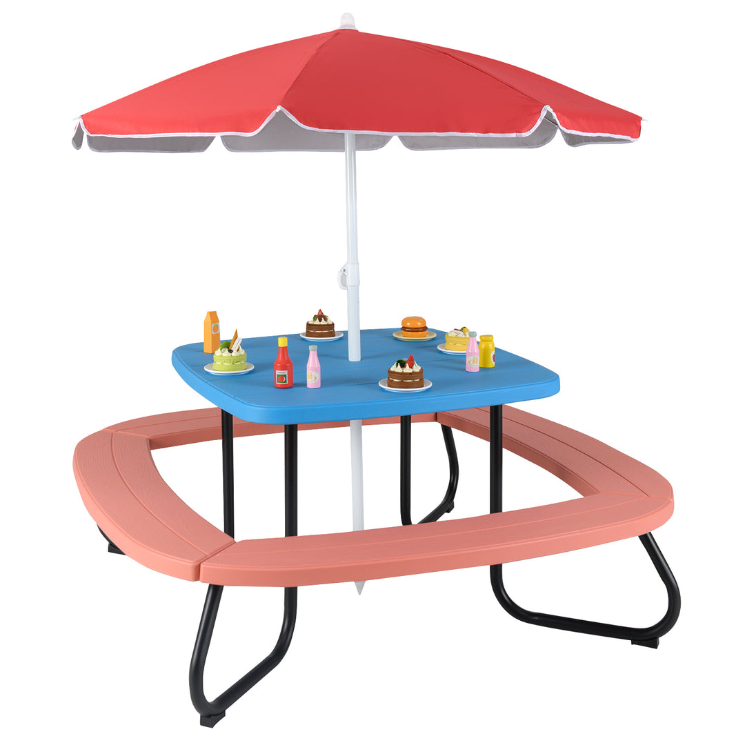 Toddler Outdoor Activity Table with Adjustable and Collapsible Umbrella-Blue