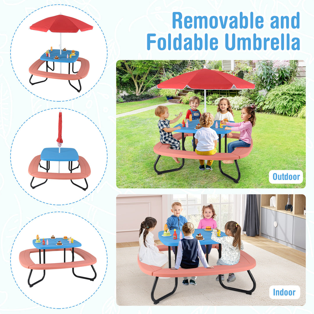 Toddler Outdoor Activity Table with Adjustable and Collapsible Umbrella-Blue