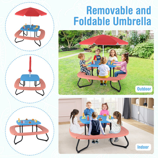 Toddler Outdoor Activity Table with Adjustable and Collapsible Umbrella-Blue
