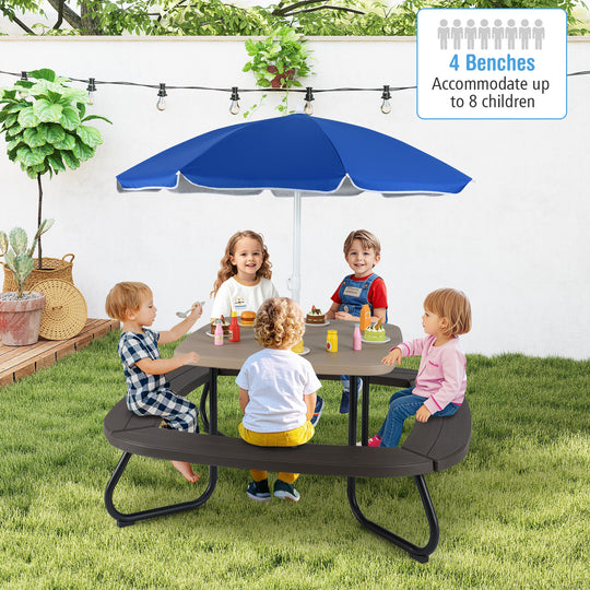Toddler Outdoor Activity Table with Adjustable and Collapsible Umbrella-Brown