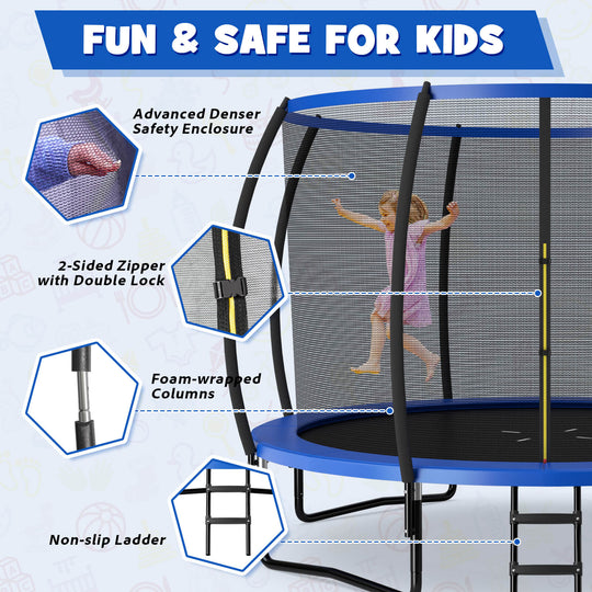 12FT ASTM Approved Recreational Trampoline with Ladder-Blue