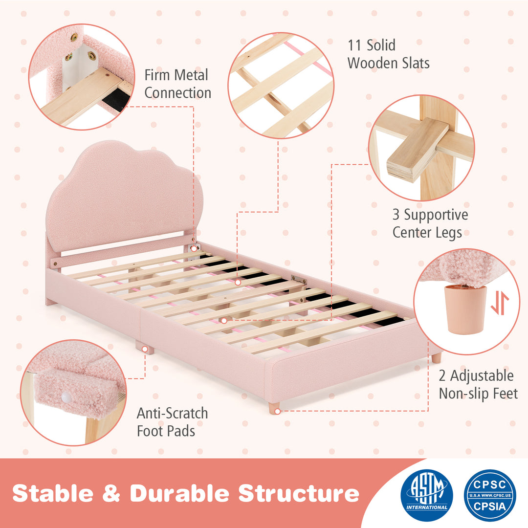 Twin Bed Frame with Height-Adjustable Headboard and Sturdy Wooden Slats-Gradient Pink