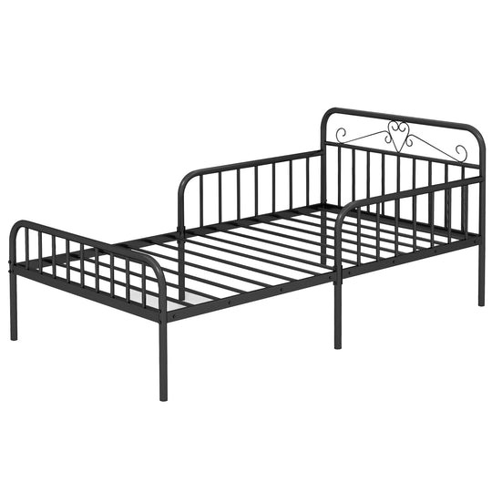 Twin Size Bed Frame with Headboard and Safety Side Guardrails