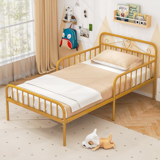 Twin Size Bed Frame with Headboard and Safety Side Guardrails