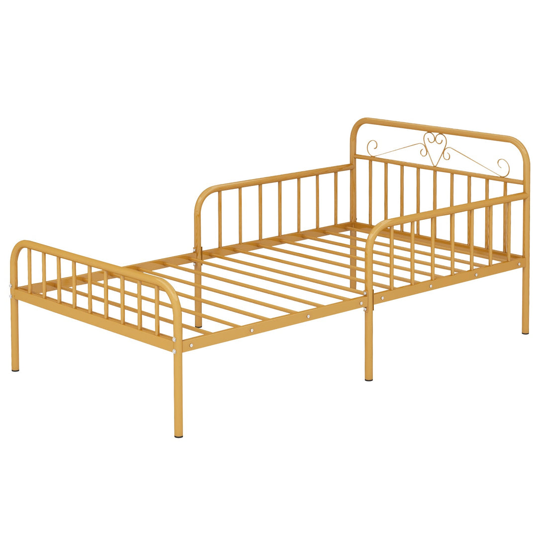 Twin Size Bed Frame with Headboard and Safety Side Guardrails