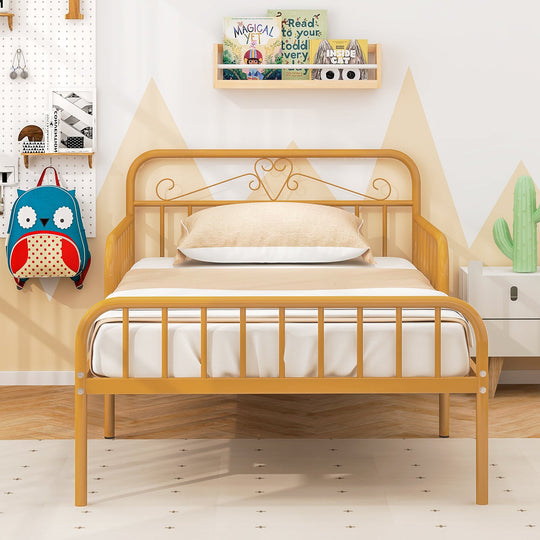 Twin Size Bed Frame with Headboard and Safety Side Guardrails