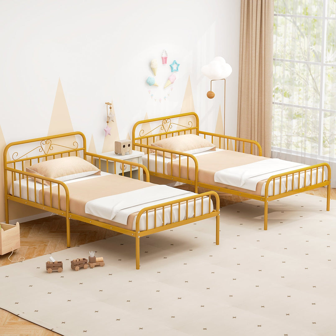 Twin Size Bed Frame with Headboard and Safety Side Guardrails