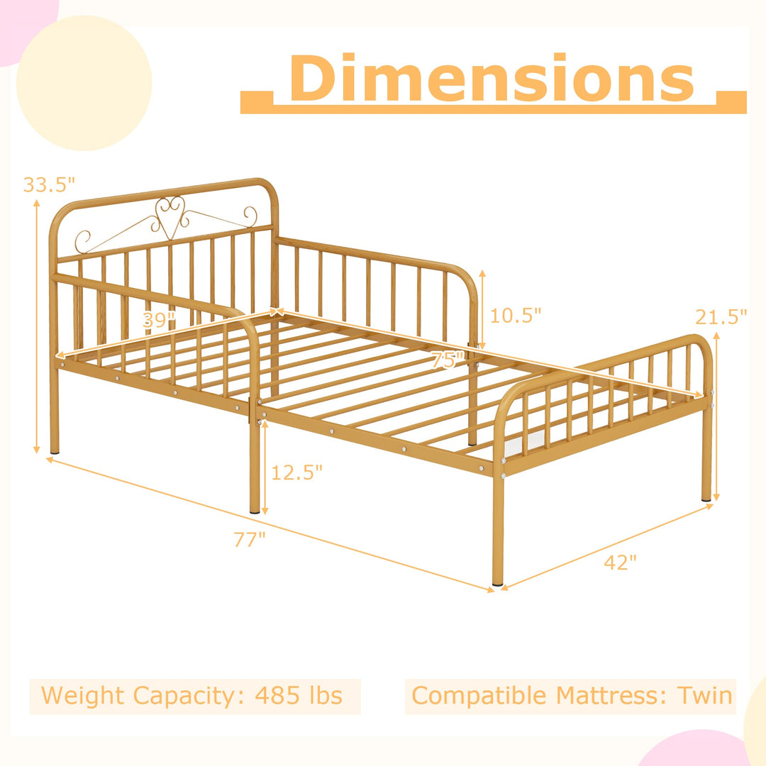 Twin Size Bed Frame with Headboard and Safety Side Guardrails