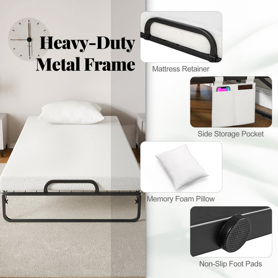 Folding Guest Bed with Memory Foam Mattress and Pillow