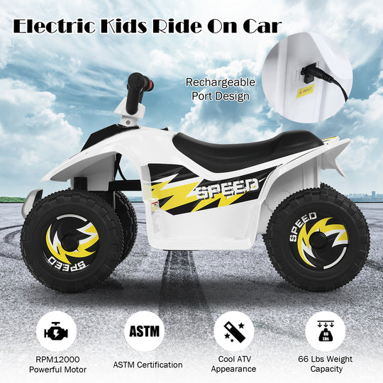 6V Kids Electric ATV 4 Wheels Ride-On Toy-White
