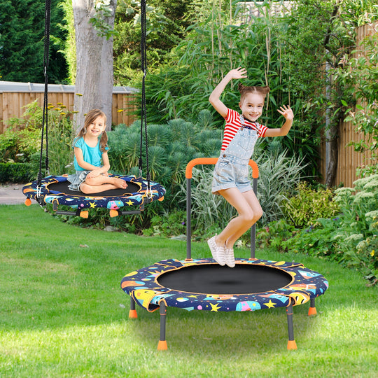 Convertible Swing and Trampoline Set with Upholstered Handrail