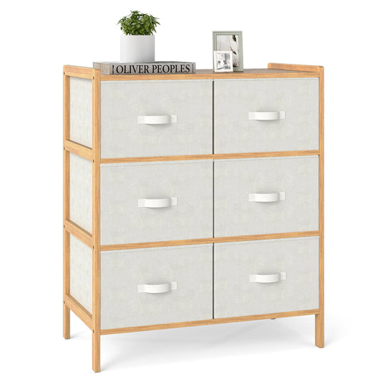 Fabric Dresser with 6 Drawers with 6 Folding Fabric Bins for Bedroom Living Room-Natural
