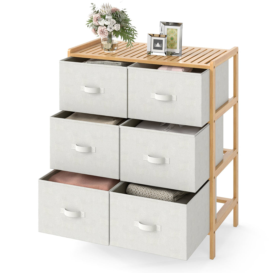 Fabric Dresser with 6 Drawers with 6 Folding Fabric Bins for Bedroom Living Room-Natural