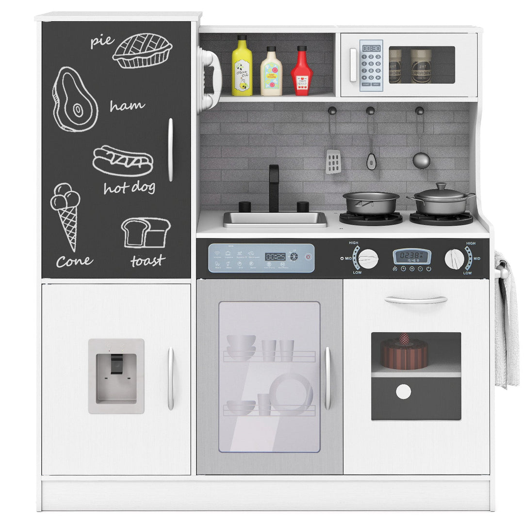 Pretend Play Kitchen with Utensils for Kids Aged 3+-White