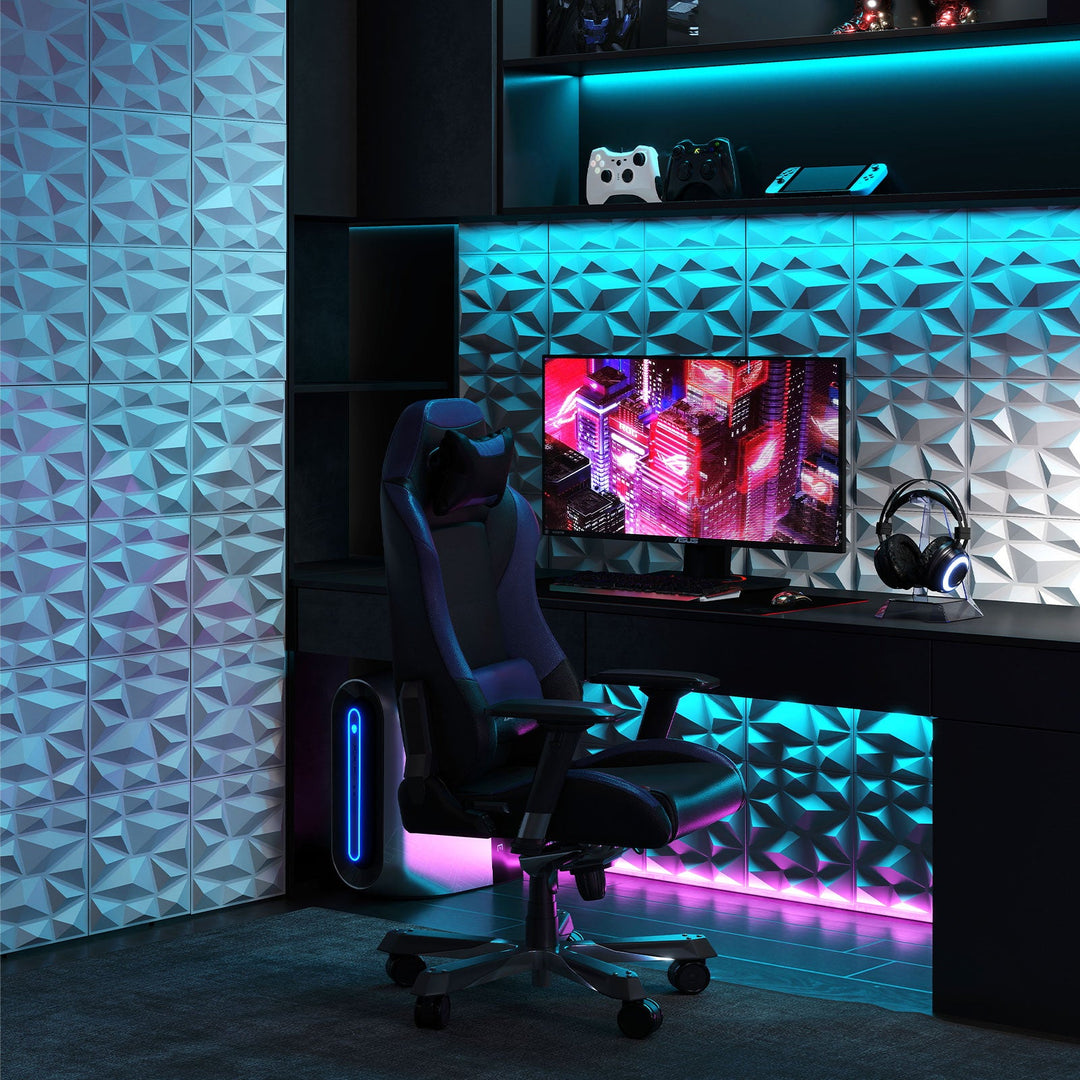 50-Pack 3D Wall Panels PVC Interior Wall Decoration with Diamond Accent-White