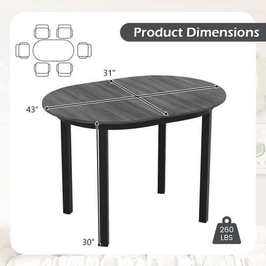 43 Inch Wooden Dining Table with Rubber Wood Legs for 2-4 People-Black