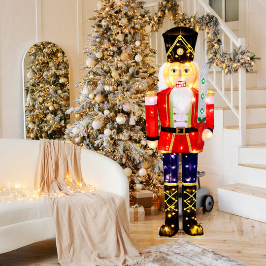 Set of 2 5 FT Christmas Nutcracker Outdoor Christmas Decoration with Glitter Sword