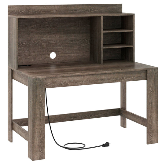 Modern Computer Desk with Hutch and Storage Shelves