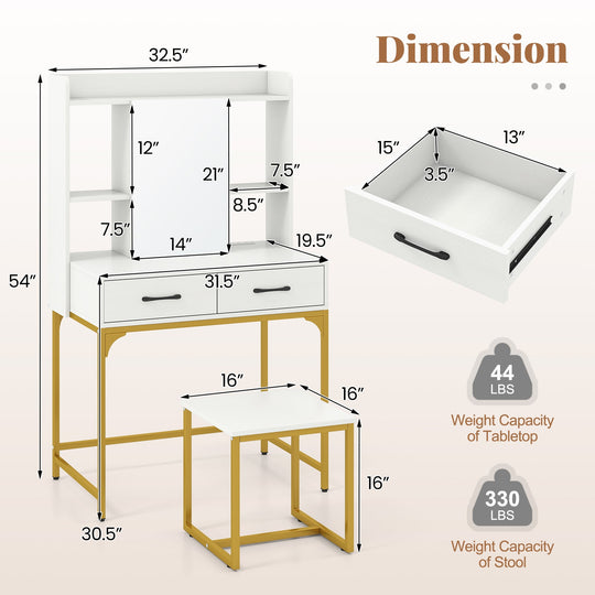 Vanity Desk with Storage Drawers and Charging Station