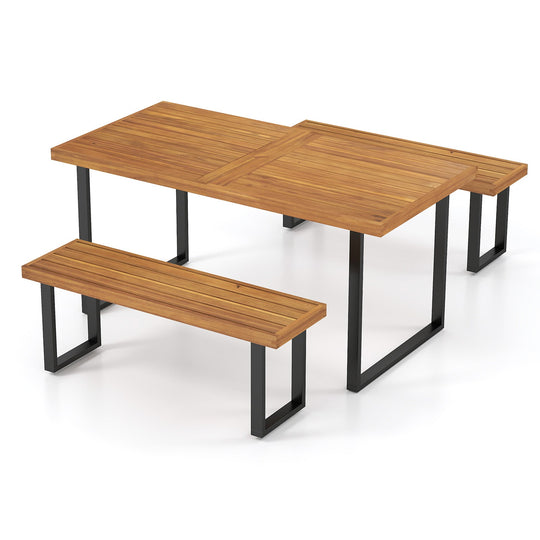 3 Pieces Patio Dining Table Set 63‚Äù Rectangle Table and 2 Backless Bench