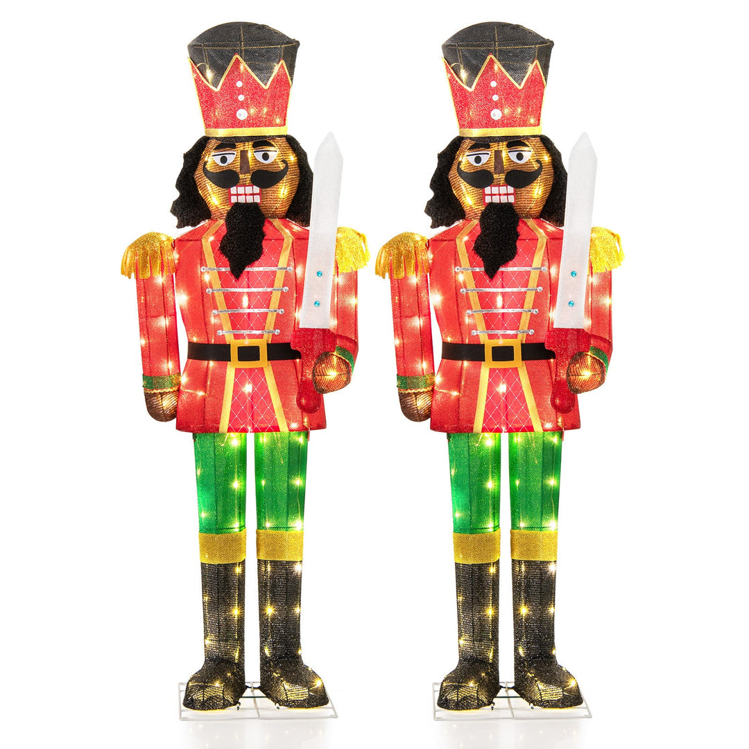 Set of 2 5 FT Lighted Christmas Nutcracker with Glitter Sword