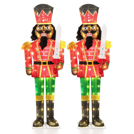 Set of 2 5 FT Lighted Christmas Nutcracker with Glitter Sword