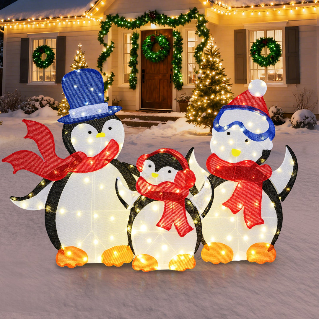 3-Piece 2D Lighted Penguin Family Christmas Decoration with 160 LED Lights