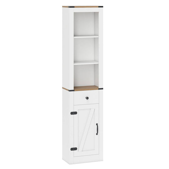 68 inch Tall Bathroom Cabinet with Barn Door Narrow Slim Storage Organizer Unit with Drawer-White