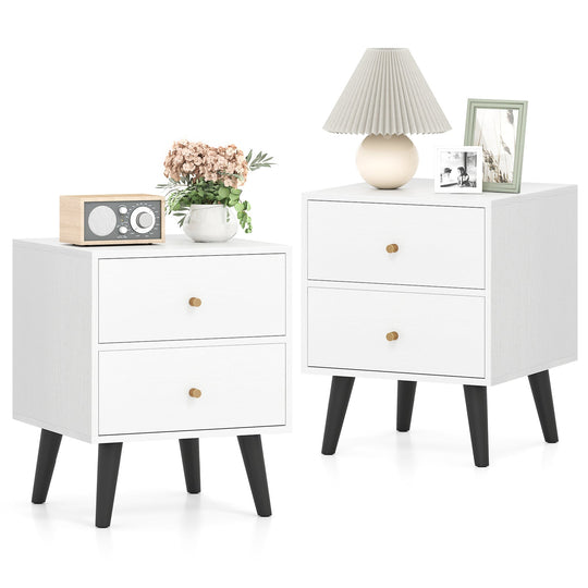 Nightstand Set of 2 Mid Century Modern Bedside Table with Golden Knobs and Raised Support Legs