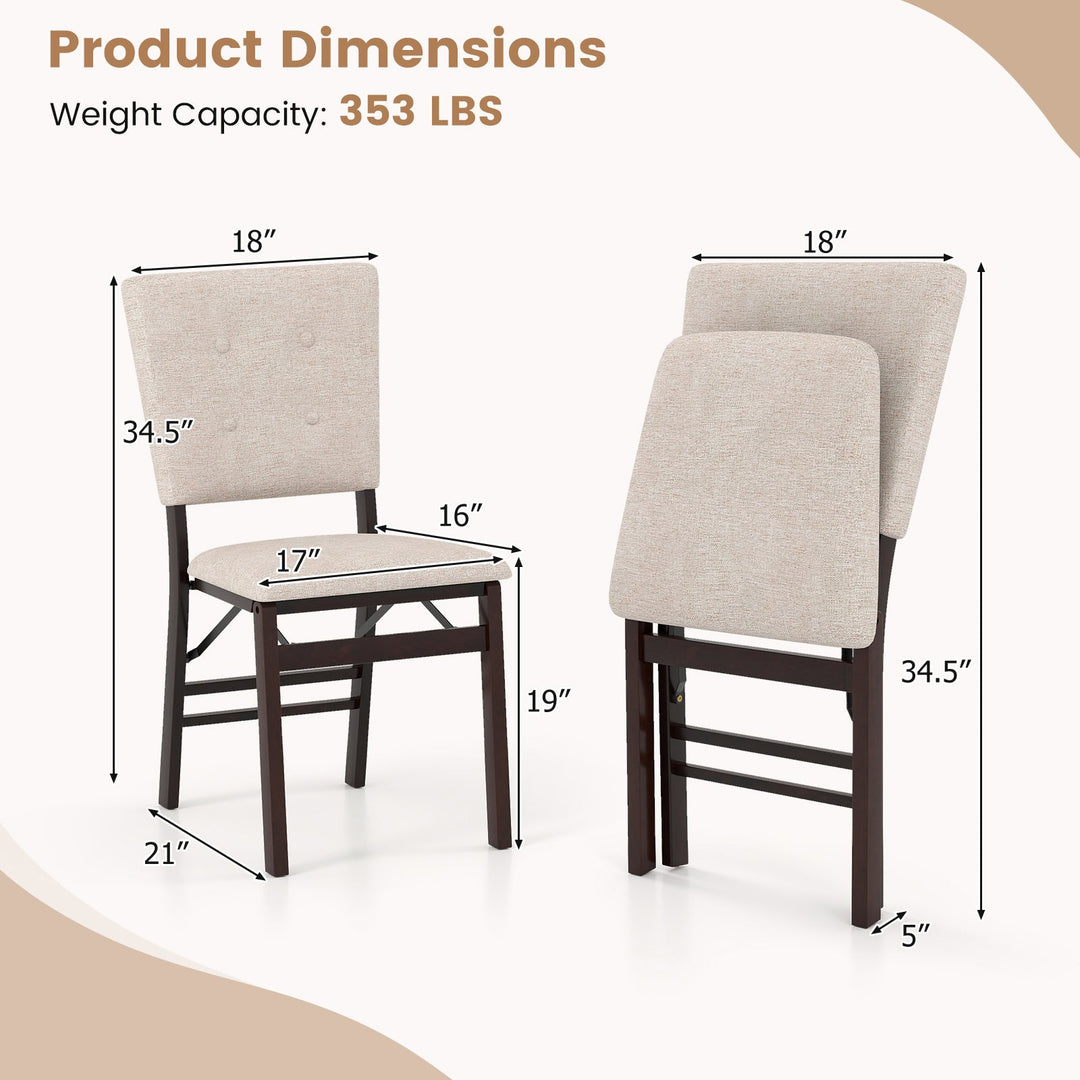 Foldable Dining Chair Set of 2 Armless Kitchen Chair with Padded Seat and Tilt Backrest