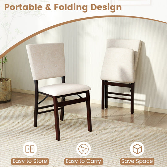 Foldable Dining Chair Set of 2 Armless Kitchen Chair with Padded Seat and Tilt Backrest