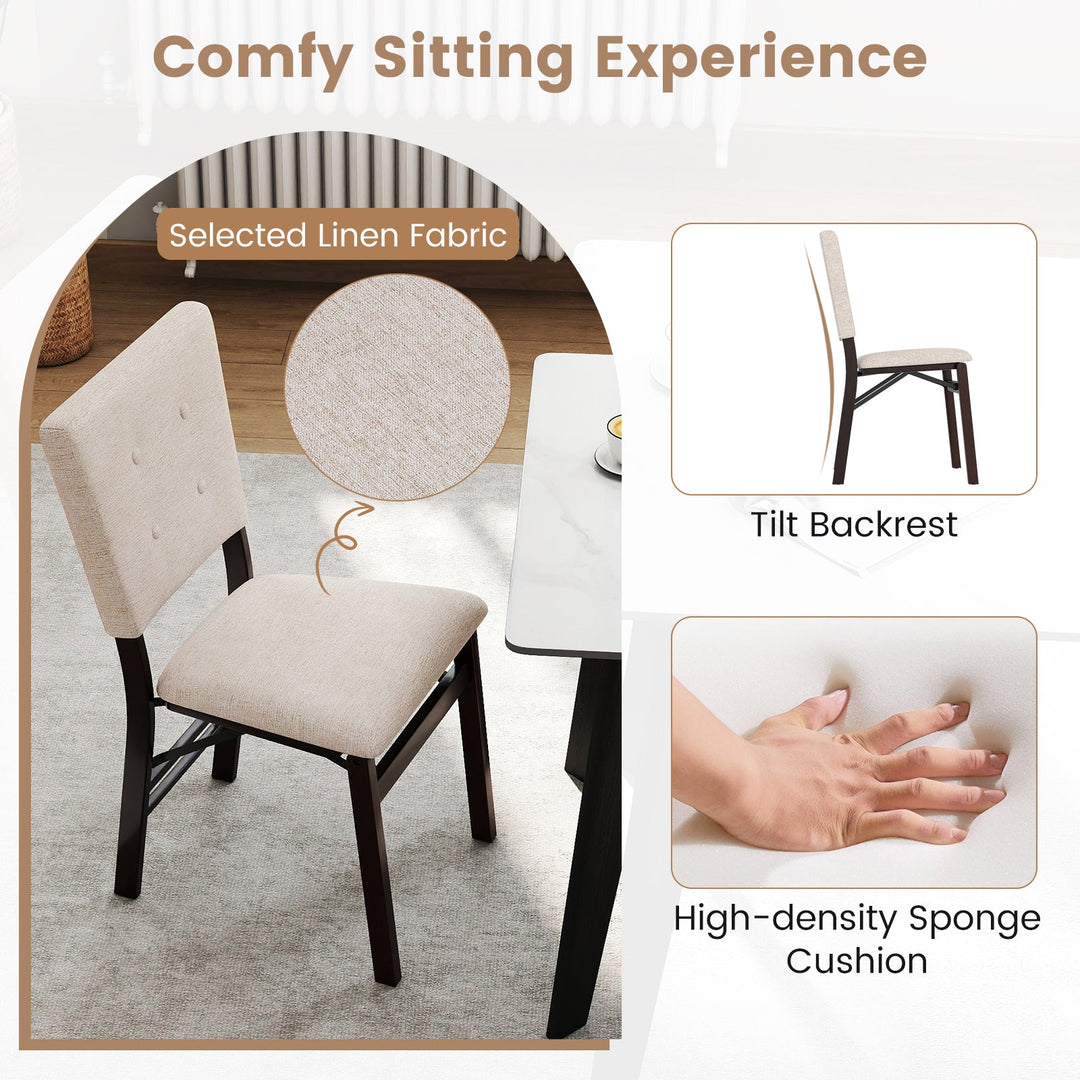 Foldable Dining Chair Set of 2 Armless Kitchen Chair with Padded Seat and Tilt Backrest