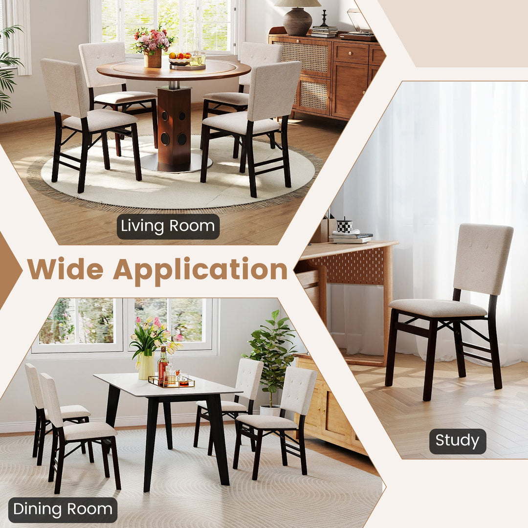 Foldable Dining Chair Set of 4 Armless Kitchen Chair with Padded Seat and Tilt Backrest