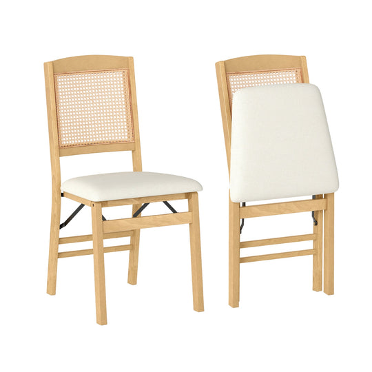 Folding Dining Chairs Set of 2 Rubber Wood Chairs with Linen Padded Seat