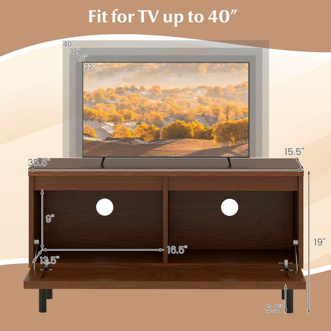 Mid Century Fluted TV Stand for 40" TV with 2 Hidden Compartments and Metal Legs-Walnut