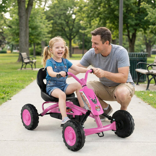 Go Kart for Kids 4 Wheel with Steering Handlebars and Adjustable Seat