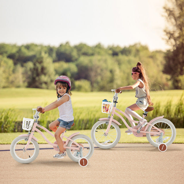 12 Inch Kids Bike with Helmet Protective Set Pink
